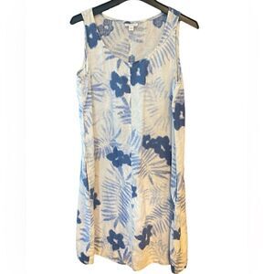 J. Jill LoveLinen Sz S Blue White Tropical Tie Dye Sleeveless Summer Shift Dress